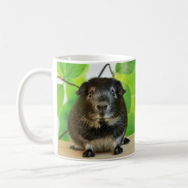 Cute Silver Fox Guinea Pig and Leaves Coffee Mug (Left)