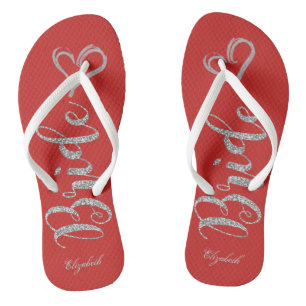 Cute Silver Glitter Bride,Heart  -Personalized Flip Flops