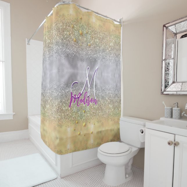 Cute silver gold Glitter stars monogram (In Situ)