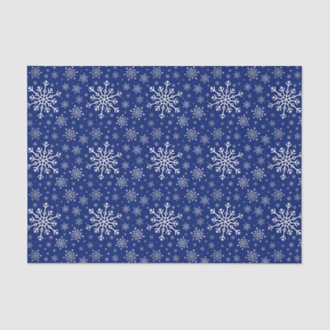 Cute Silver Grey Christmas Snowflakes on Blue  Tissue Paper (Front)