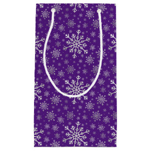 Cute Silver Grey Christmas Snowflakes on Purple  Small Gift Bag