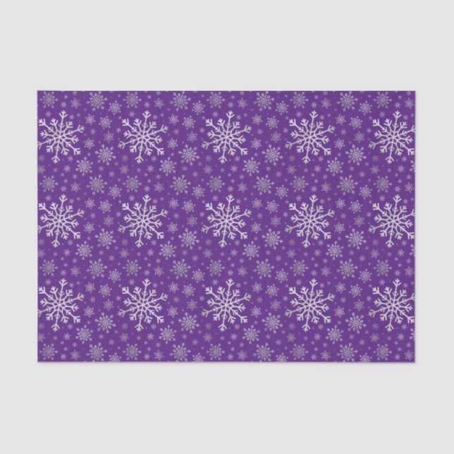 Cute Silver Grey Christmas Snowflakes on Purple  Tissue Paper (Front)