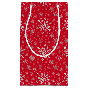 Cute Silver Grey Christmas Snowflakes on Red   Small Gift Bag