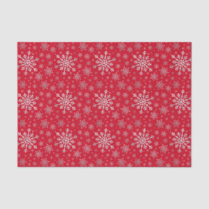 Cute Silver Grey Christmas Snowflakes on Red Tissue Paper