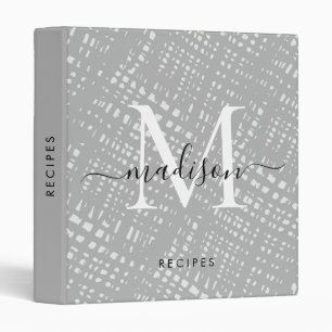 Cute Silver Grey Pattern Monogram Script Name Binder