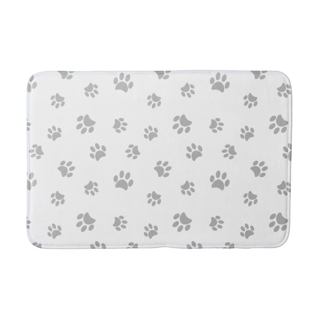 Cute Silver Grey Paw Prints Bath Mat (Front)
