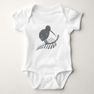 cute silver kiwi bird and silver fern distressed baby bodysuit