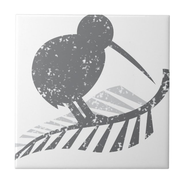 cute silver kiwi bird and silver fern distressed tile (Front)