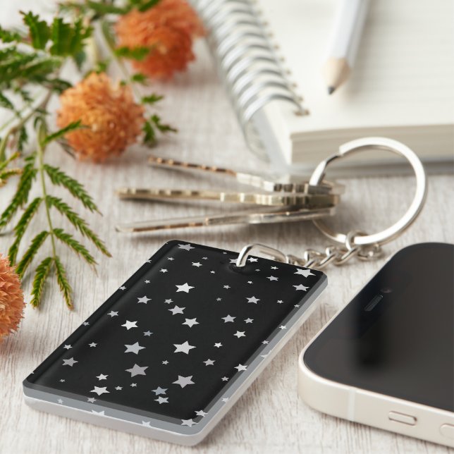 Cute Silver Stars pattern | Any background colour  Keychain (Front Right)