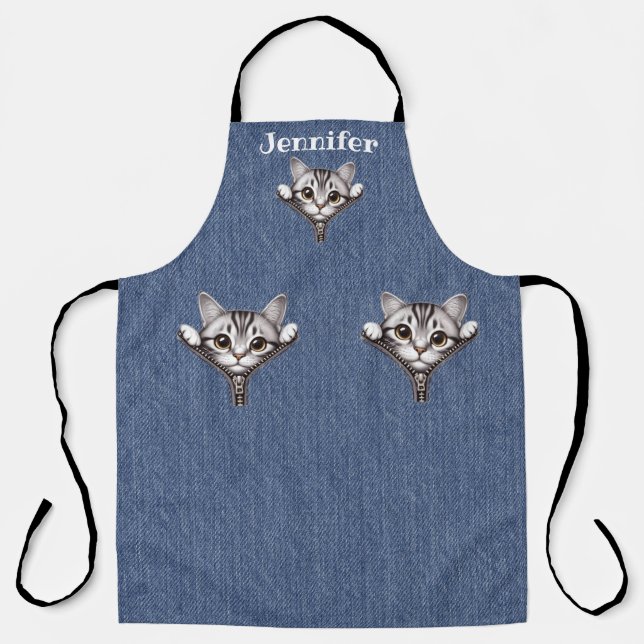 Cute Silver Tabby Cat All-Over Print Apron (Front)