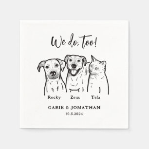 Cute Simple 3 Pet Dog Cat Wedding Reception Napkin