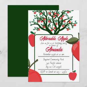 Cute Simple Adorable Apple Birthday Invitation