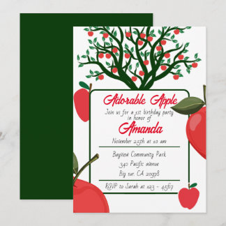 Cute Simple Adorable Apple Invitation Anniversaire