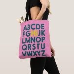 Cute Simple Alphabet Letter Art in Pink Library  Tote Bag<br><div class="desc">Fun,  playful typography design of the Alphabet in Bright Fuchsia Pink and Teal Blue with the H and the I in Lemon Yellow</div>