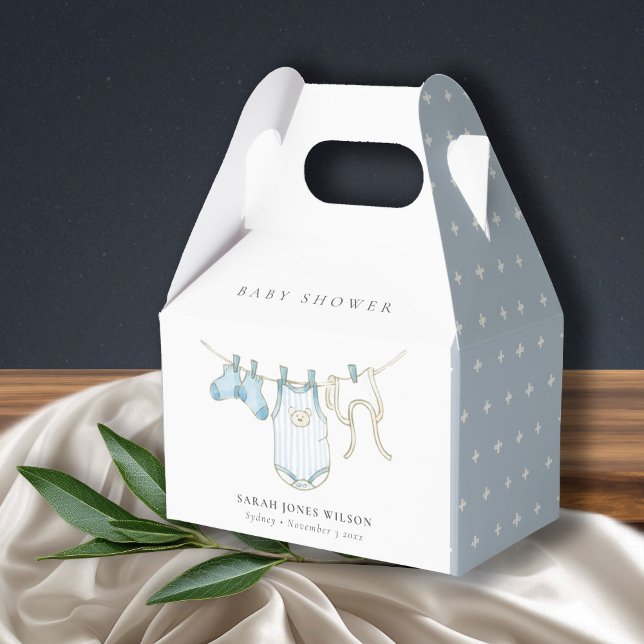 Cute Simple Aqua Blue Boy Clothesline Baby Shower Favor Box (Creator Uploaded)
