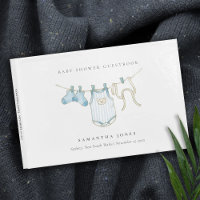 Cute Simple Aqua Blue Clothesline Boy Baby Shower