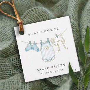 Cute Simple Baby Clothesline Blue Boy Baby Shower Favour Tags