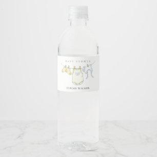 Cute Simple Baby Clothesline Yellow Baby Shower Water Bottle Label