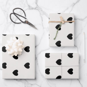 Cute Simple Black and White Heart Pattern  Wrapping Paper Sheet