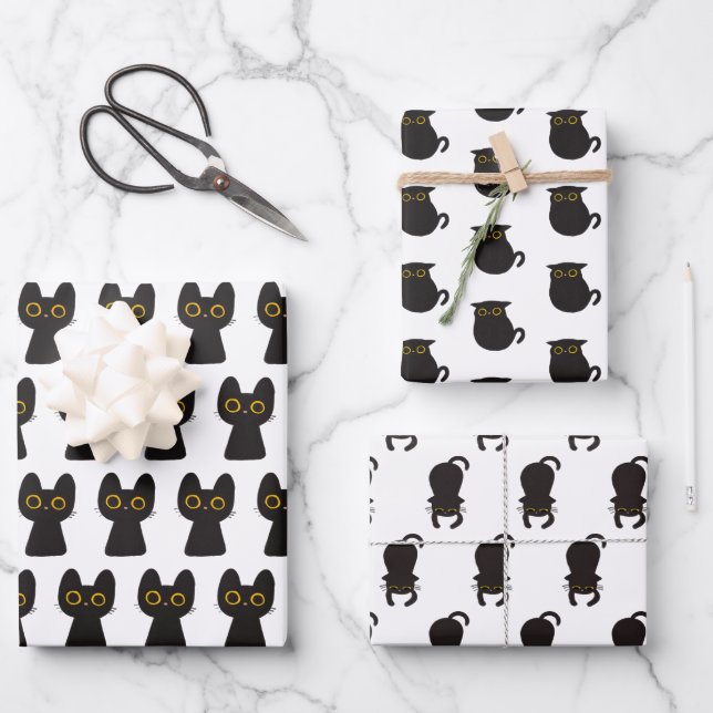 Cute Simple Black Cat  Wrapping Paper Sheet (Front)