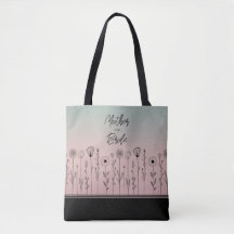 Cute Simple Black Rose Gold Flower Doodles Bridal