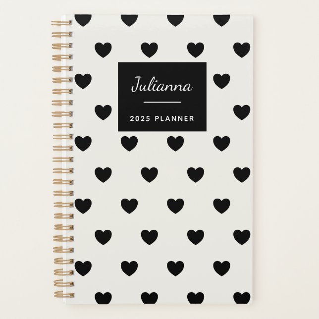 Cute Simple Black White Hearts Personnalisé 2025 (Devant)