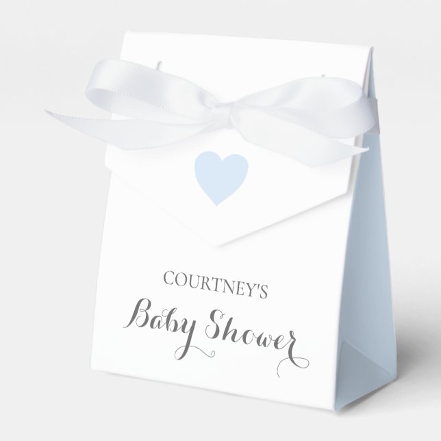 Cute Simple Blue Heart Boy Baby Shower Favor Box (Front Side)