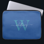 Cute Simple Blue Monogram Cursive Name & Initial  Laptop Sleeve<br><div class="desc">A cute monogram blue design with a simple cursive monogram name and intiial.</div>