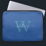 Cute Simple Blue Monogram Cursive Name & Initial  Laptop Sleeve<br><div class="desc">A cute monogram blue design with a simple cursive monogram name and intiial.</div>