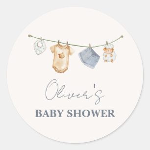 Cute Simple Boho Clothesline Baby Shower Classic Round Sticker