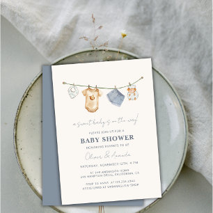 Cute Simple Boho Clothesline Baby Shower Invitation