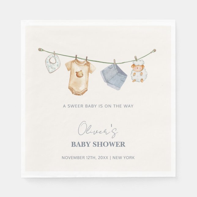 Cute Simple Boho Clothesline Baby Shower  Napkin (Front)
