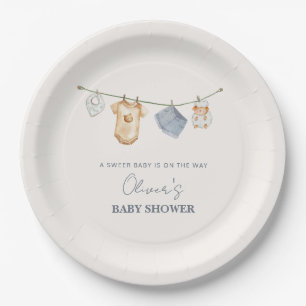 Cute Simple Boho Clothesline Baby Shower  Paper Plate