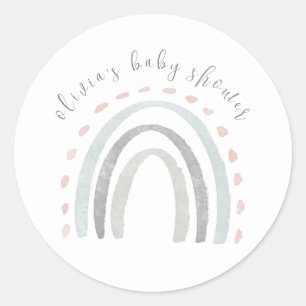 Cute Simple Boho Rainbow Girl Baby Shower  Classic Round Sticker
