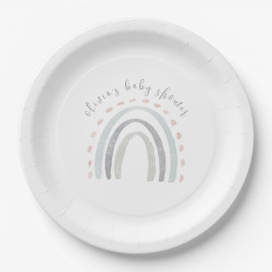 Cute Simple Boho Rainbow Girl Baby Shower  Paper Plate