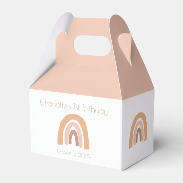 Cute Simple Boho Rainbow Pink Pastel 1st Birthday Favor Box (Front Side)