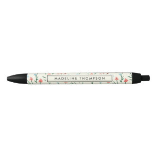Cute Simple Botanical Pink Blue Flower Floral Black Ink Pen