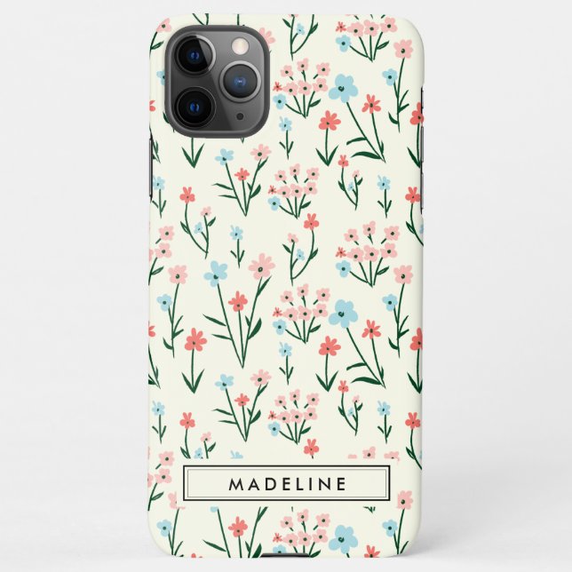 Cute Simple Botanical Pink Blue Flower Floral iPhone Case (Back)