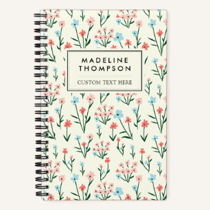 Cute Simple Botanical Pink Blue Flower Floral Notebook