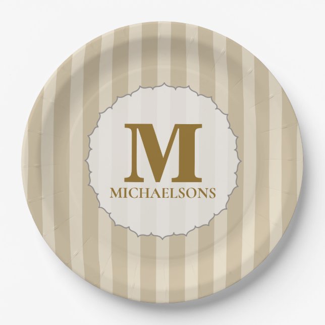 Cute Simple Brown Striped Simple Minimalist Paper Plate (Front)