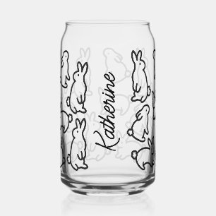 Cute Simple Bunny Outline Design Drinkware Can Glass