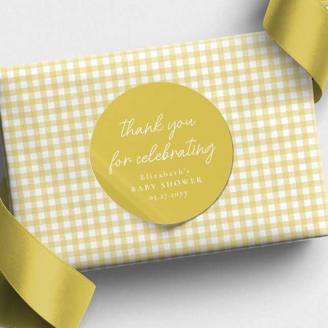 Cute simple butter yellow baby shower thank you classic round sticker (Creator Uploaded)