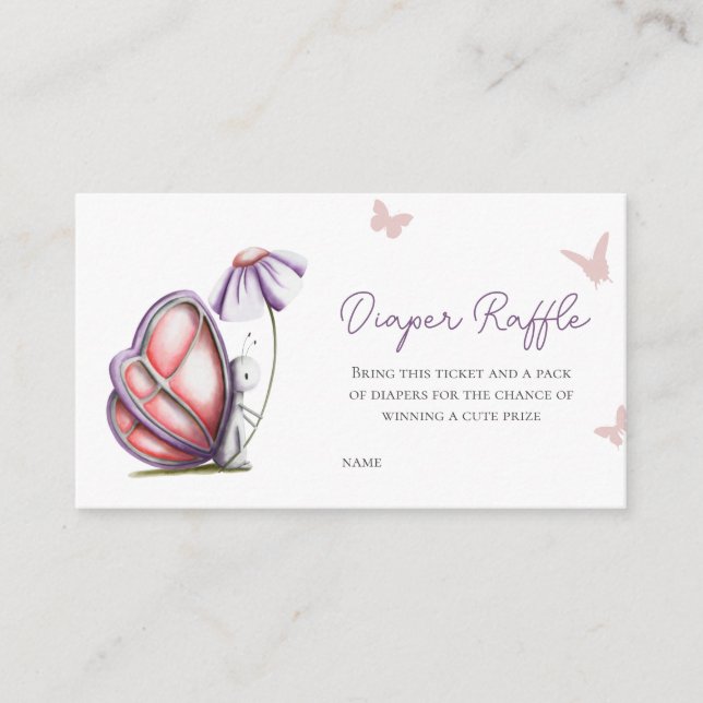 Cute Simple Butterfly Baby Shower Diaper Raffle Enclosure Card (Front)