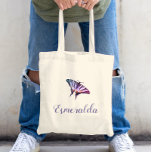 Cute Simple Butterfly Elegant Minimal Girly Custom Tote Bag<br><div class="desc">Just a little purple butterfly with name and text to personalize.</div>