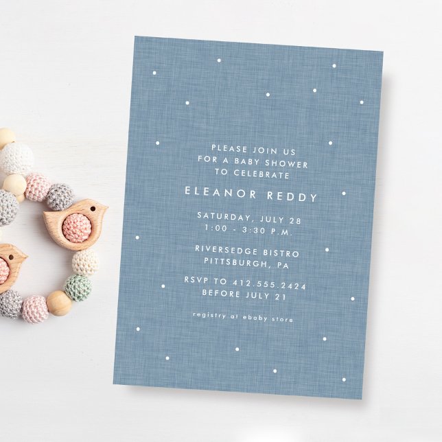 Cute simple chambray blue baby shower invitation (Creator Uploaded)