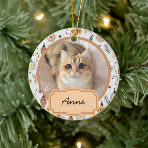  cute simple christmas holiday Custom cat Photo  Ceramic Ornament