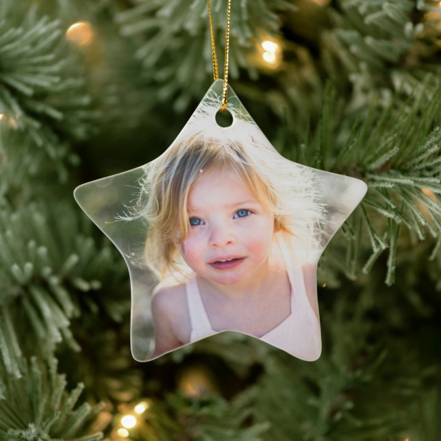 Cute Simple Christmas Star Shape Photo Ceramic Ornament (Tree)