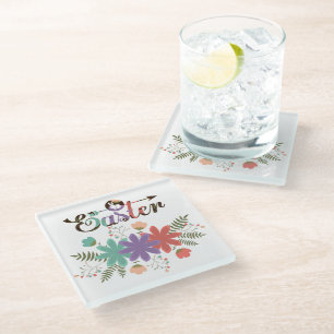 Cute Simple Colourful Flowers Glass Coaster