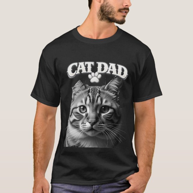 Cute Simple Design Custom Cat Dad Black Cat Lover T-Shirt (Front)