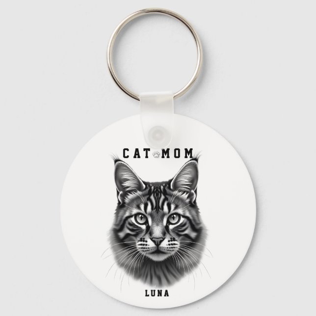 Cute Simple Design Custom Cat Mom Black Cat Lover Keychain (Front)